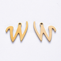 Vacuum Plating 201 Stainless Steel Charms, Laser Cut, Golden, Letter.W, 12x14x1mm, Hole: 1mm(STAS-R105-W-G)