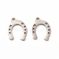 201 Stainless Steel Charms, Horseshoe, Stainless Steel Color, 13.5x10.5x1mm, Hole: 1mm(STAS-E188-05P)