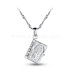 SHEGRACE Stylish 925 Sterling Silver Book with Word Pendant Necklace, The Book Pendant Can Be Opened, Platinum, 17.7 inch(JN248A)