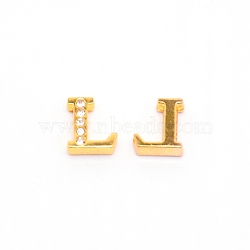 Alloy Slide Charms, with Crystal Rhinestone and Initial Letter A~Z, Letter.L, L: 11.5x10x4mm, Hole: 1.5x8mm(PALLOY-TAC0012-21L)