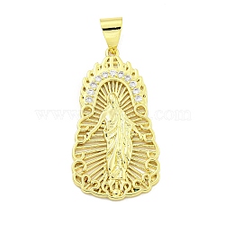 Rack Plating Brass Micro Pave Clear Cubic Zirconia Pendants, Cadmium Free & Lead Free, Real 18K Gold Plated, Human, 42x23x3mm, Hole: 8.9mm(KK-B091-21G-01)