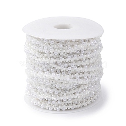 Plastic Seed Beaded Chains, with Spool, White, 5x5mm(KY-K013-02)