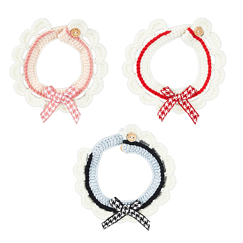 3Pcs 3 Colors Wool Woven Cat Collars, Bowknot Choker, Pet's Necklace, with Plastic Botton, Mixed Color, 300x36x8.5mm, 1pc/color