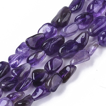 Natural Amethyst Beads Strands, Nuggets, 5~11x5~8x3~6mm, Hole: 0.8mm, about: 52~56pcs/Strand, 15.94 inch(40.5cm)