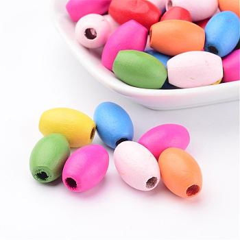 Mixed Color Barrel Natural Wood Beads for Jewelry Making, Dyed, Lead Free, about 17mm long, 12mm wide, hole: 4mm(Range: 3.5~4.5mm)