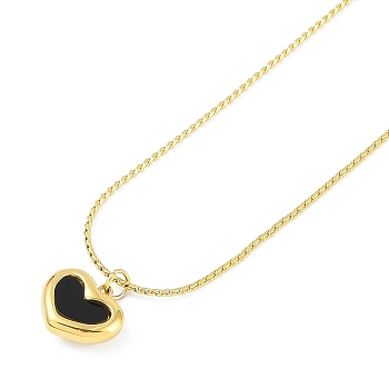 Ion Plating(IP) 304 Stainless Steel Black Enamel Cardano Chains Heart Pendant Necklaces for Women, Golden, 17.52 inch(44.5cm)