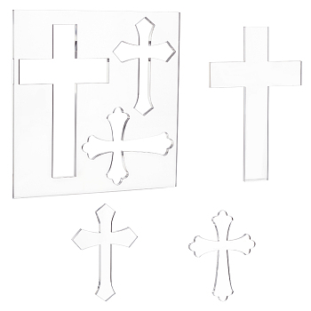 Transparent Acrylic Templates, Religion Cross, Clear, Square: 197x197x6mm, Cross: 118~163x77~102x6mm