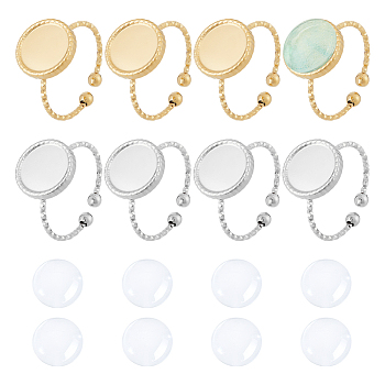 DIY Blank Dome Ring Making Kit, Including 304 Stainless Steel Open Cuff Ring Ring Settings, Half Round Glass Cabochons, Golden & Stainless Steel Color, 16Pcs/box