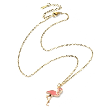 Alloy Enamel Flamingo Pendant Necklace with 304 Stainless Steel Chains, Golden, 16.14 inch(41cm)