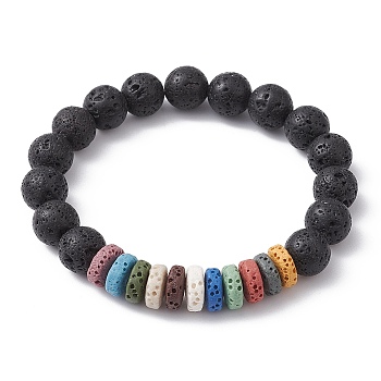 Dyed Natural Lava Rock Beaded Stretch Bracelets for Kid, Colorful, Inner Diameter: 1-7/8 inch(4.9cm)