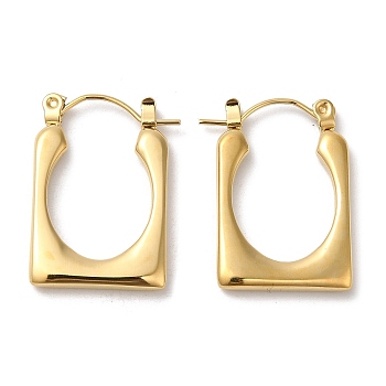 Rack Plating 304 Stainless Steel Hoop Earrings for Women, Rectangle, Real 18K Gold Plated, 23.5x16x2.5mm