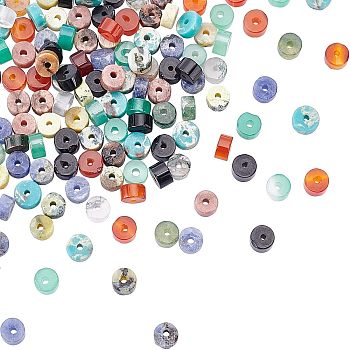 160Pcs 8 Style Natural Mixed Gemstone Beads, Flat Round/Disc, Heishi Beads, 4x2mm, Hole: 0.7mm, 20pcs/style