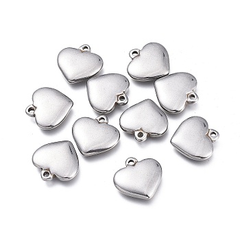 304 Stainless Steel Pendants, Heart, Stainless Steel Color, 16x16x3.5mm, Hole: 1.6mm