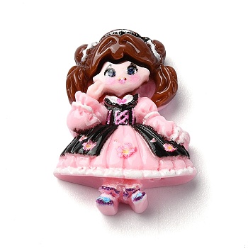 Cartoon Girls Opaque Resin Decoden Cabochons, Doll, Pink, 24x18x6mm