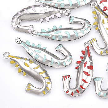 304 Stainless Steel Pendants, with Enamel, Fish, Mixed Color, Stainless Steel Color, 27.5x13.5x4mm, Hole: 1mm