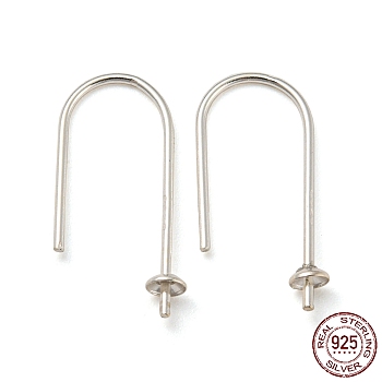 925 Sterling Silver Earring Hooks, Ear Wire for Half Drilled Beads, with S925 Stamp, Silver, 21 Gauge, 19x10x3mm, Pin: 0.7mm