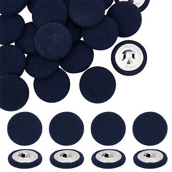 20Pcs Cloth with Aluminum Base Buttons, Flat Round, Prussian Blue, 26x10.5mm, Hole: 3.3x2mm