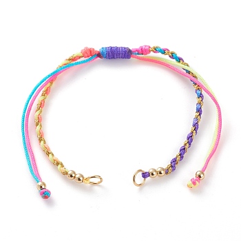 Adjustable Nylon Braided Cord Bracelet Making, with Metallic Cord, Brass Beads & 304 Stainless Steel Jump Rings, Golden, Colorful, 5-7/8~11 inch(15~28cm)