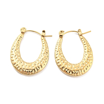 Texture Teardrop 304 Stainless Steel Hoop Earrings for Women, Real 14K Gold Plated, 26x20x2.5mm