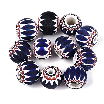 Handmade Millefiori Glass Rondelle Beads, Chevron Beads, Midnight Blue, 24~28x19~25mm, Hole: 3~10mm