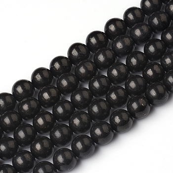 Natural Shungite Beads Strands, Round, 6~6.5mm, Hole: 0.8mm, about 62pcs/Strand, 15.55 inch(39.5cm)