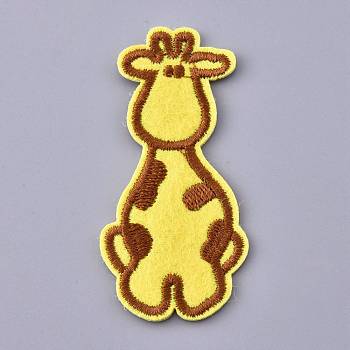 Computerized Embroidery Cloth Iron on/Sew on Patches, Costume Accessories, Appliques, Giraffe, Yellow, 64.5x30.5x1.5mm