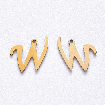 Vacuum Plating 201 Stainless Steel Charms, Laser Cut, Golden, Letter.W, 12x14x1mm, Hole: 1mm