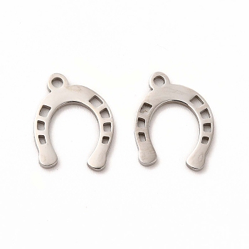 201 Stainless Steel Charms, Horseshoe, Stainless Steel Color, 13.5x10.5x1mm, Hole: 1mm