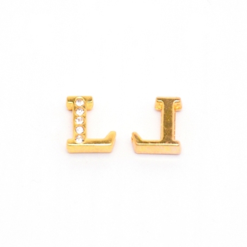 Alloy Slide Charms, with Crystal Rhinestone and Initial Letter A~Z, Letter.L, L: 11.5x10x4mm, Hole: 1.5x8mm