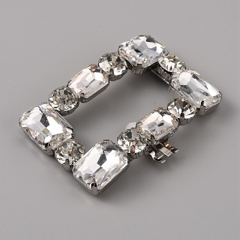 Alloy Rhinestone Shoe Decoration, Detachable Shoe Buckle Clip, Rectangle, Crystal, 62x45x12mm