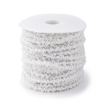 Plastic Seed Beaded Chains, with Spool, White, 5x5mm