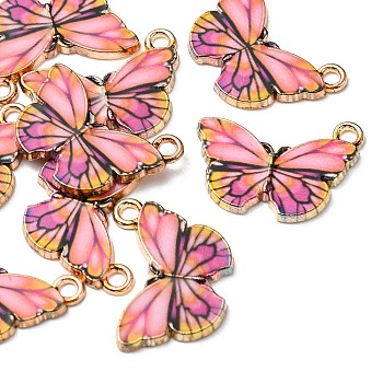 Printed Alloy Pendants, Cadmium Free & Nickel Free & Lead Free, Light Gold, Butterfly, Salmon, 15x20x1.5mm, Hole: 1.8mm