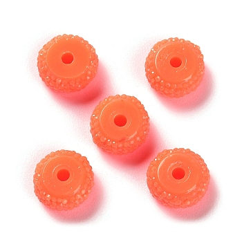Opaque Resin Beads, Textured Rondelle, Coral, 12x7mm, Hole: 2.5mm