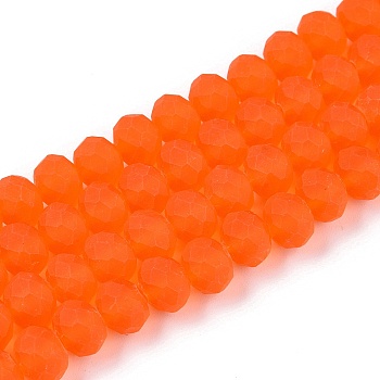 Transparent Glass Beads Strands, Faceted, Frosted, Rondelle, Dark Orange, 8mm, Hole: 1mm, about 64~65pcs/strand, 40~41cm