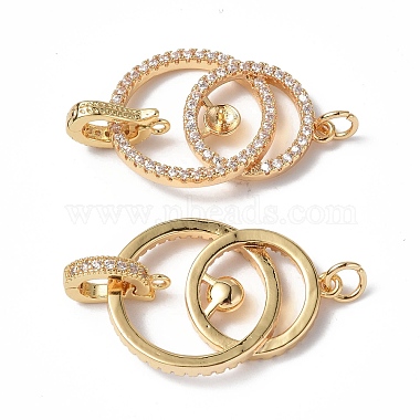 Real 18K Gold Plated Clear Brass+Cubic Zirconia Fold Over Clasps