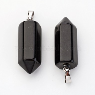 Brass Natural Obsidian Pendants(X-G-O160-03G)-1