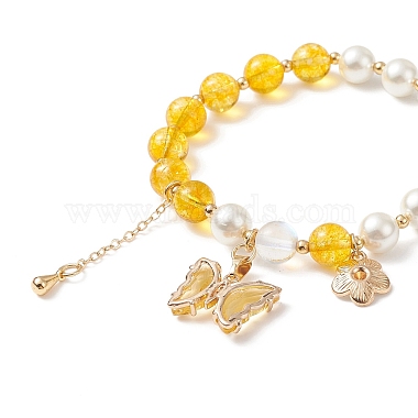 Round Natural Quartz Crystal(Dyed & Heated) & Shell Pearl Beaded Stretch Bracelet(BJEW-TA00191-04)-5