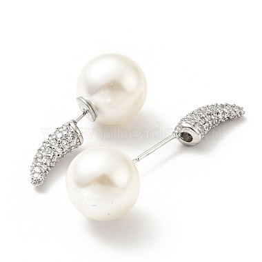 Clear Cubic Zirconia Horn with Acrylic Pearl Front Back Stud Earrings(EJEW-G295-02B-P)-2