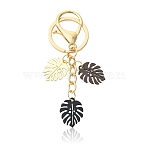 Baking Paint Alloy Tropical Leaf Pendant Keychains, with Split Key Ring Clasps, Golden, 88mm(KEYC-YW00245-02)