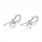Brass Stud Earring Findings, Nickel Free, with 316 Surgical Stainless Steel Pin and Loop, Knot, Platinum, 32x11x8mm, Hole: 2.2mm, Pin: 0.7mm(KK-L198-010P)