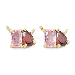Brass Micro Pave Cubic Zirconia Charms, Rectangle with Teardrop Charms, Lead Free & Cadmium Free, Long-Lasting Plated, Rack Plating, Real 18K Gold Plated, Red, 8x10x4mm, Hole: 1mm(KK-C251-04G-05)