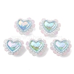 Rwsin & ABS Imitation Pearl & Polymer Clay Beads, Heart & Rose Flower, Light Green, 22.5~24x27~29x23~24mm, Hole: 2~3mm(RE-CBA1913-01A)