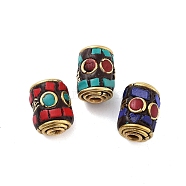 Handmade Indonesia Beads, with Brass and Resin, Column, Mixed Color, 13x9mm, Hole: 1.9mm(FIND-Q106-73)