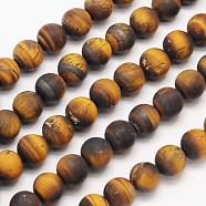 Yellow Tiger Eye Frosted Round Bead Strands, 6mm, Hole: 1mm, about 65pcs/strand, 15.5 inch(G-N0166-45-6mm)