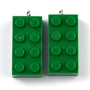 Opaque Acrylic Pendants, with Platinum Iron Loop, Long Rectangle Building Block Charms, Green, 36x16x11.5mm, Hole: 1.5mm(MACR-B0001-02L)