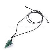 Natural Green Aventurine Pendants Necklaces, with Waxed Cord and Nylon Cord, Cone, 31.18 inch~33 inch(79.2~84cm), 1.5~2mm(NJEW-E140-A05)