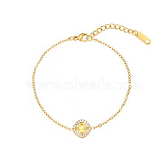 Rhombus Cubic Zirconia Link Bracelet, Golden Stainless Steels Cable Chains, Gold, 6-1/4 inch(16cm)(AX6785-4)