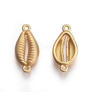 Brass Links connectors, Long-Lasting Plated, Lead Free & Cadmium Free, Cowrie Shell Shape, Matte Gold Color, 16.5x8x3.5mm, Hole: 1mm(KK-O118-01MG)