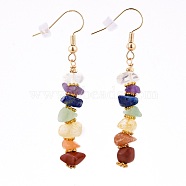 Brass Hoop Earring, with Natural Gemstone Beads Pendants, Colorful, 56mm, Pin: 0.6mm(EJEW-JE04529)