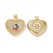 Brass Cubic Zirconia Pendants, Heart with Flower Charm, Real 18K Gold Plated, 23x23x4.5mm, Hole: 3.5x5mm(KK-G453-25G)
